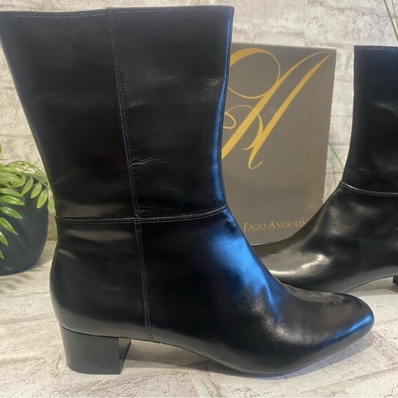 Enzo Angiolini Black Leather Ankle Boots‎ with Heel NWOT size 8.5 M - Picture 2 of 9